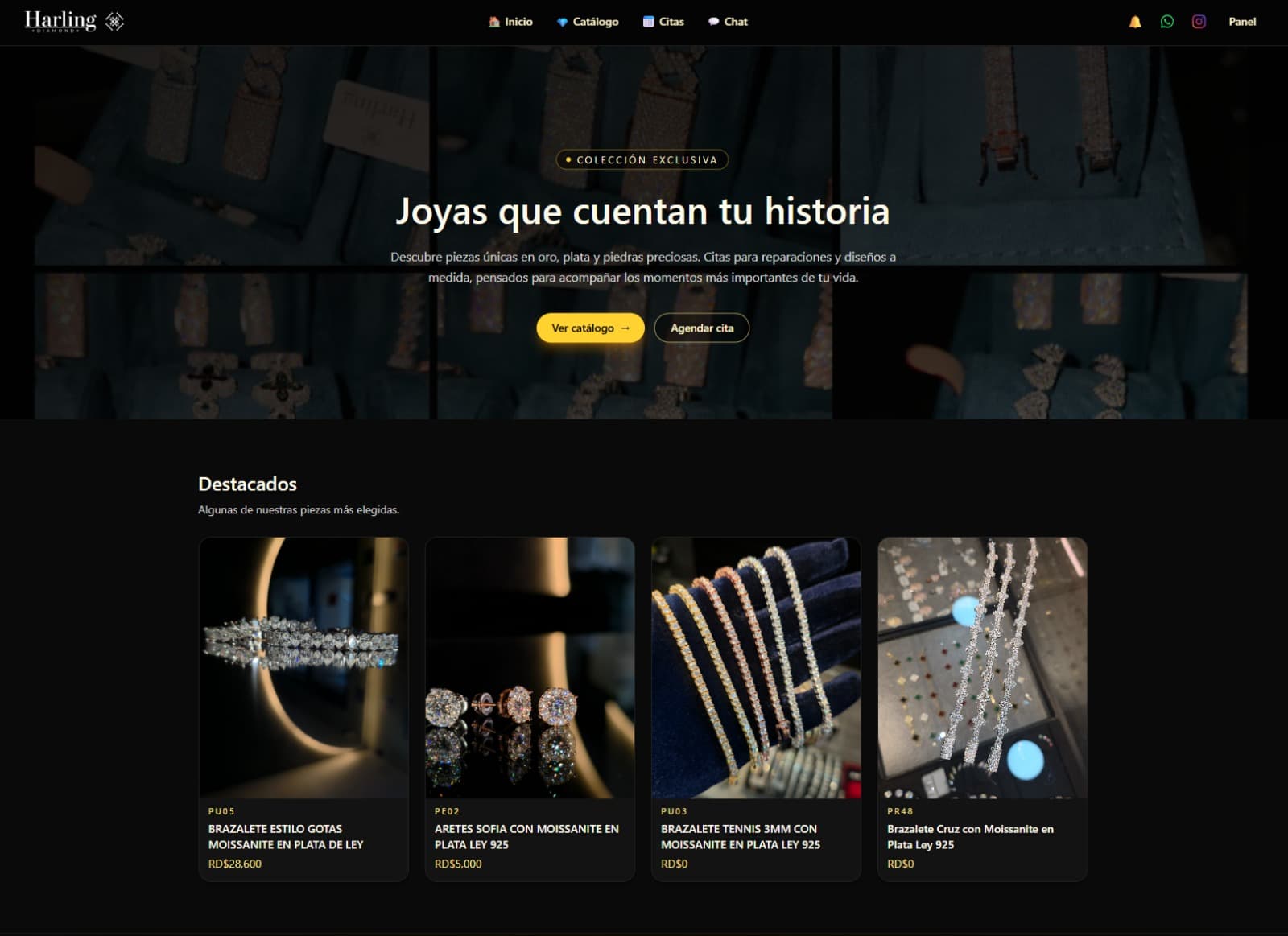 vista principal del sitio de joyería