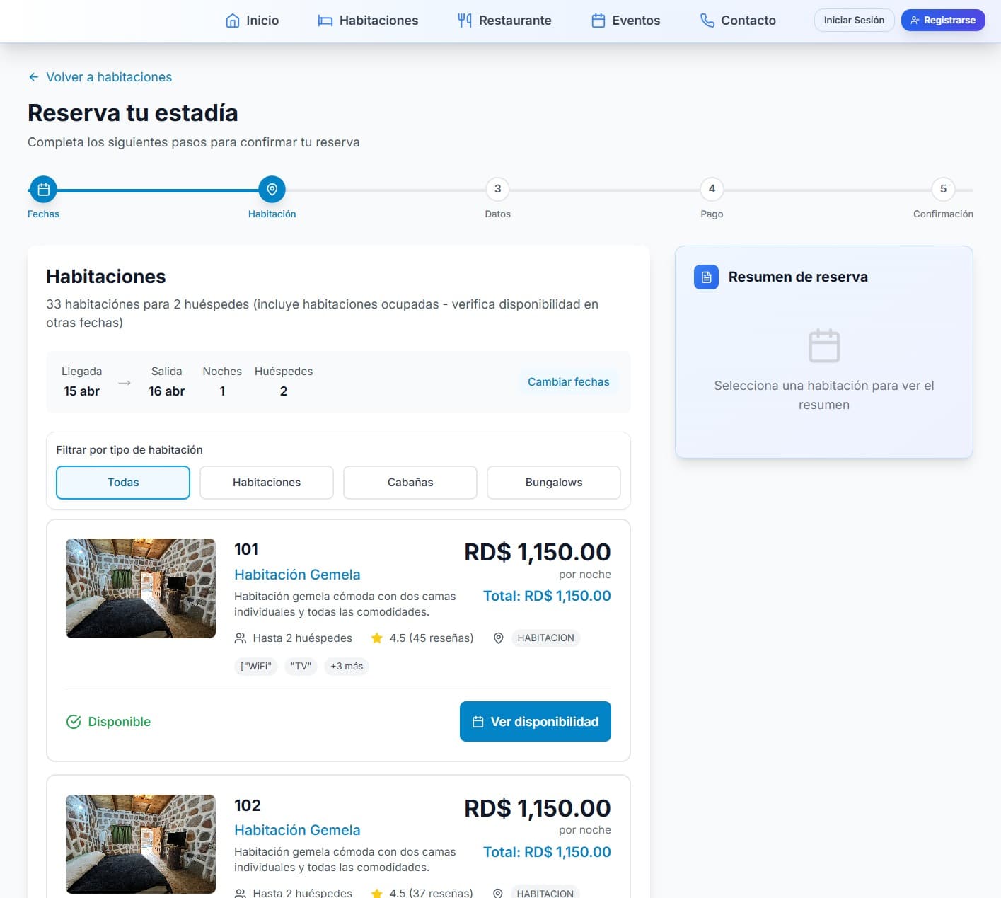 Hoteles — vista principal